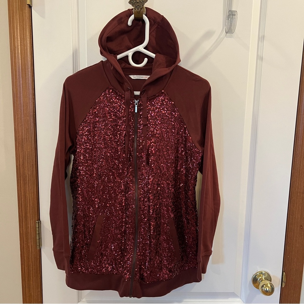 Isaac Mizrahi Live! Burgundy Zip Up Hoodie Jacket